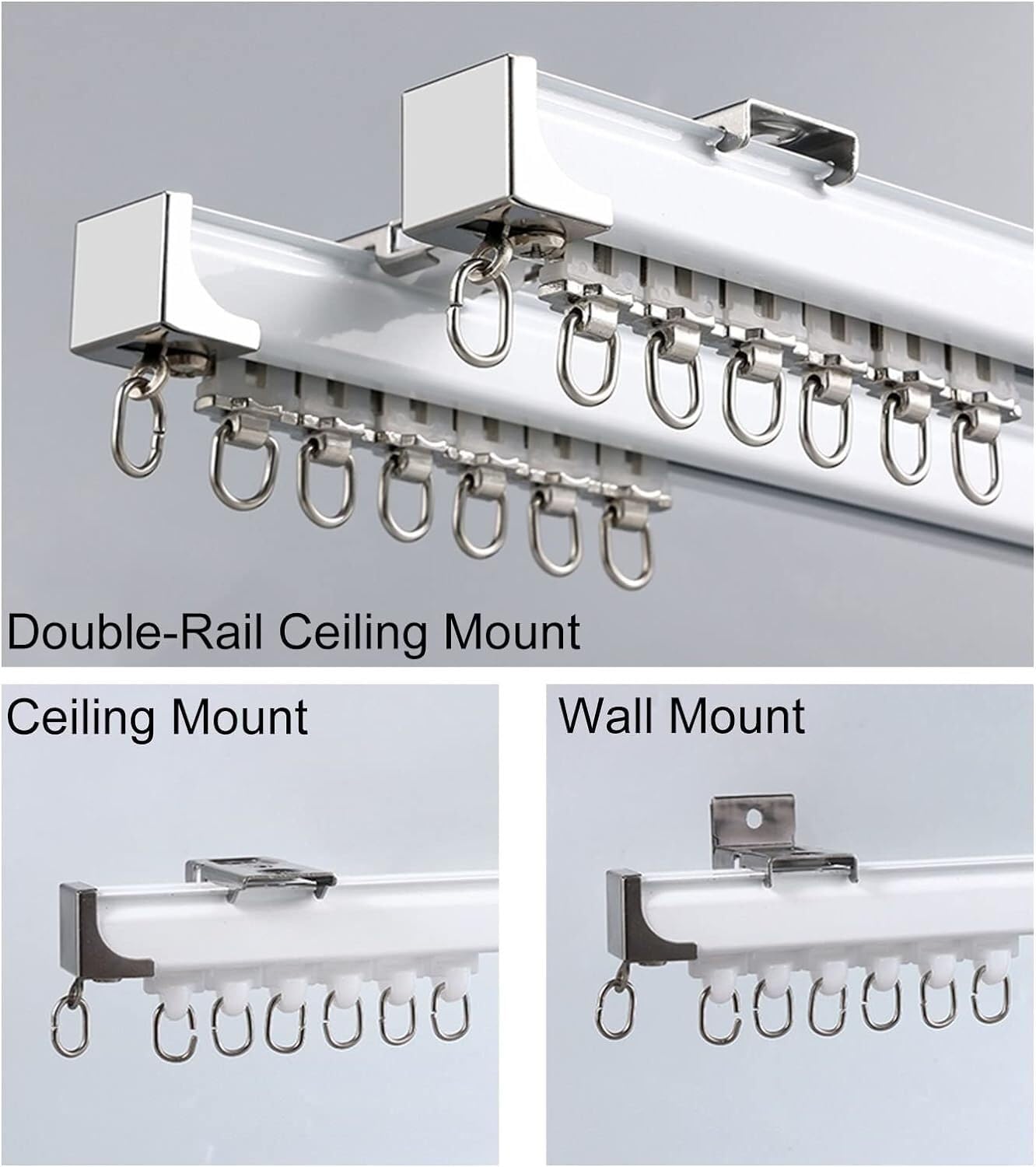Diviseur de pièce de voie de rideau en alliage d'aluminium à montage au plafond/mur, rails de rideau coulissants for le salon(Double Ceiling Mount,2.5m/8.2ft)
