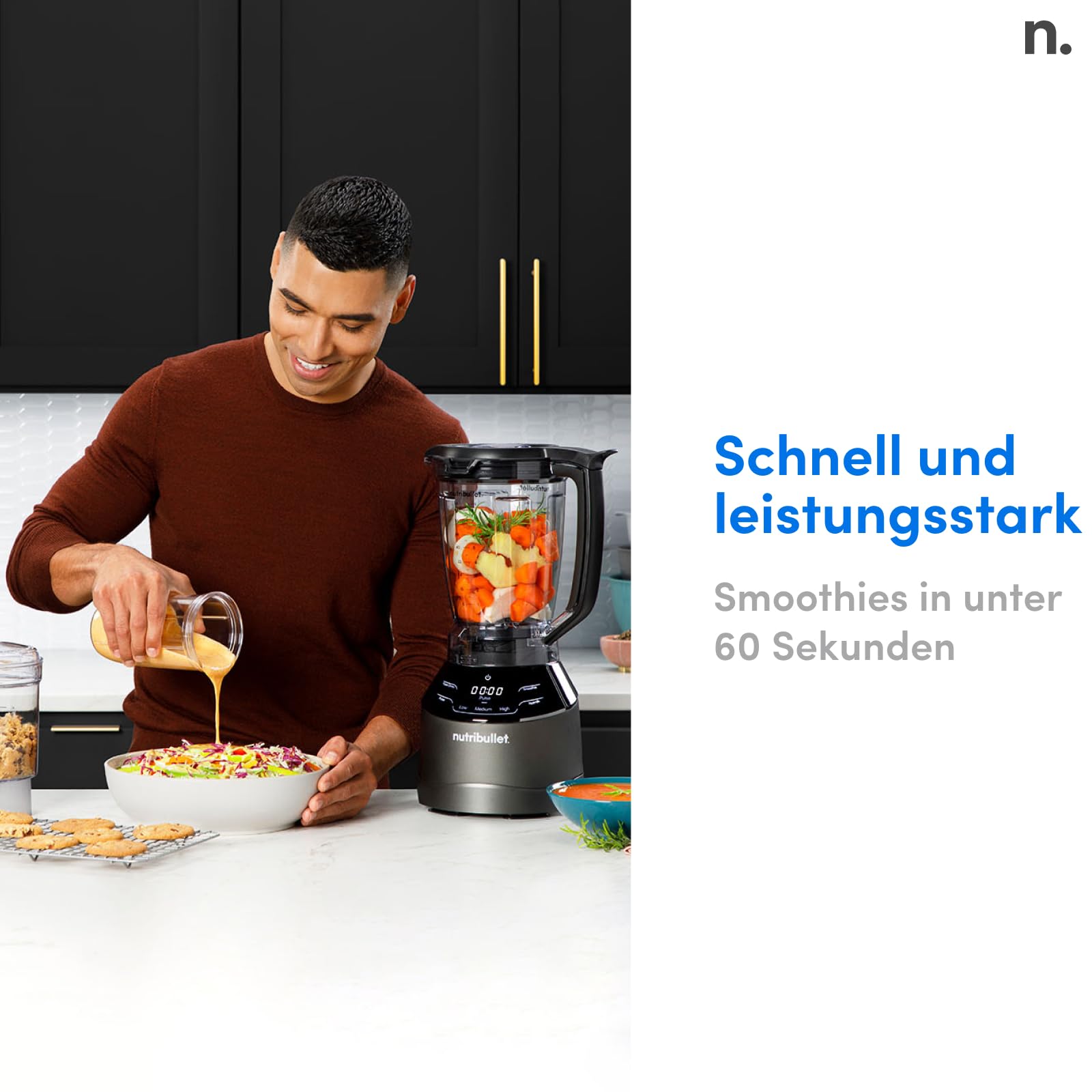 nutribullet Full Size Blender Combo, Elektrischer Mixer, Multifunktionaler Zerkleinerer, Profi, 1200 Watt Leistung, 1,89l Krug, 946ml und 710ml Gläser, schwarz, NBF580B