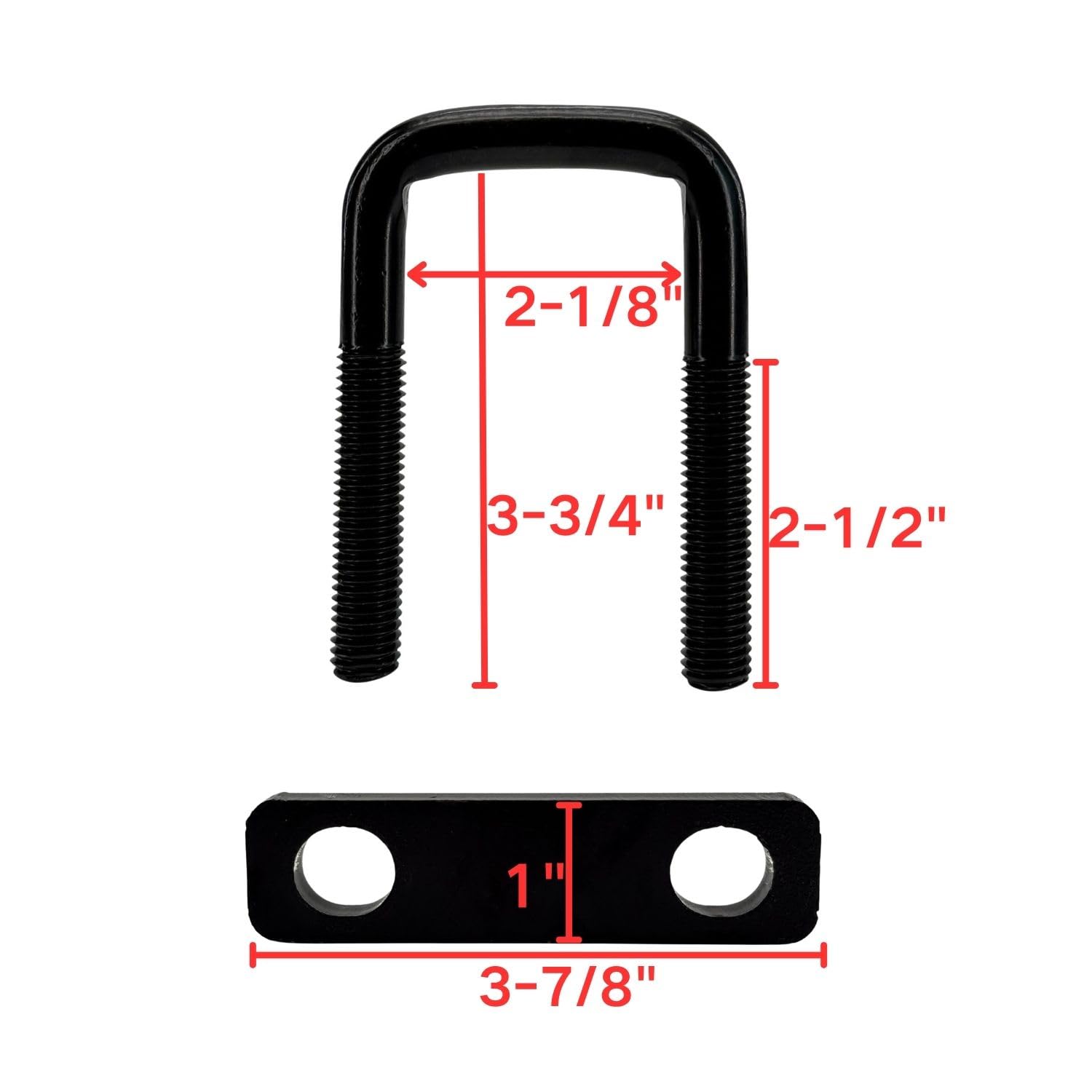 4 Pack Square U-Bolt for Trailer- Fits 2.0 Inch Wide Leaf Springs, Galvanized Steel Clamp Set, Secure Fit for Truck, Boat and Trailers, Black