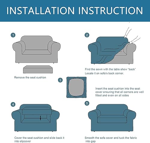 Miniatura 7 de FUANGUI Funda elástica para sillón de 2 piezas con funda de cojín individual, lavable, protector de muebles para silla con parte inferior elástica,