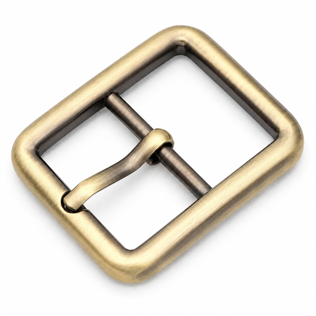 CRAFTMEMORE 4pcs Single Prong Belt Buckle Square Center Bar Buckles Leather Craft Accessories (1in - J455), (3/4in - 3110), Brushed Brass, Medium