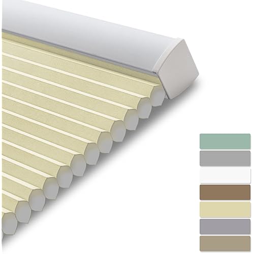 BERISSA Cordless Cellular Shades Honeycomb Blinds, Light Filtering Thermal Insulated, Free-Stop Cell Blinds, Custom Size, Honeycomb Shade for Window, Bedroom, Office, Beige, 40" W x 48" H