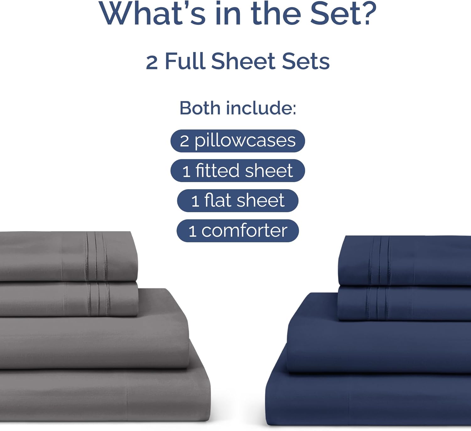 Full Navy Blue Sheet Set & Full Dark Grey Sheet Set Bundle - Two Full Bedding Sets w/ Flat Sheets, Fitted Sheets & Pillowcases - Soft, Hotel Luxury Quality - Cooling Sheets Set (Navy Blue & Dark Grey)