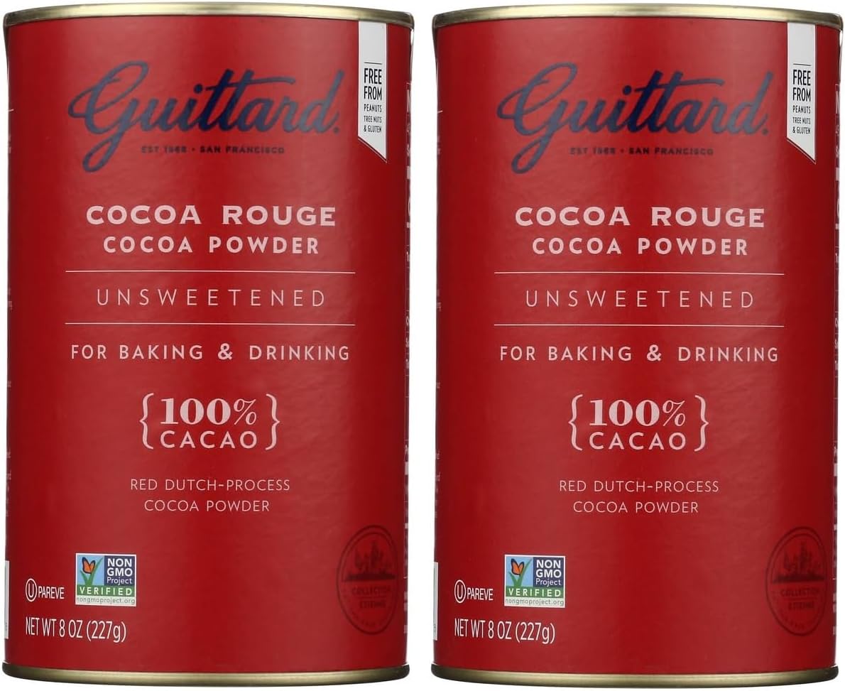 E Guittard Cocoa Powder, Unsweetened Rouge Red Dutch Process Cocoa, 8oz Can - Pack of 2