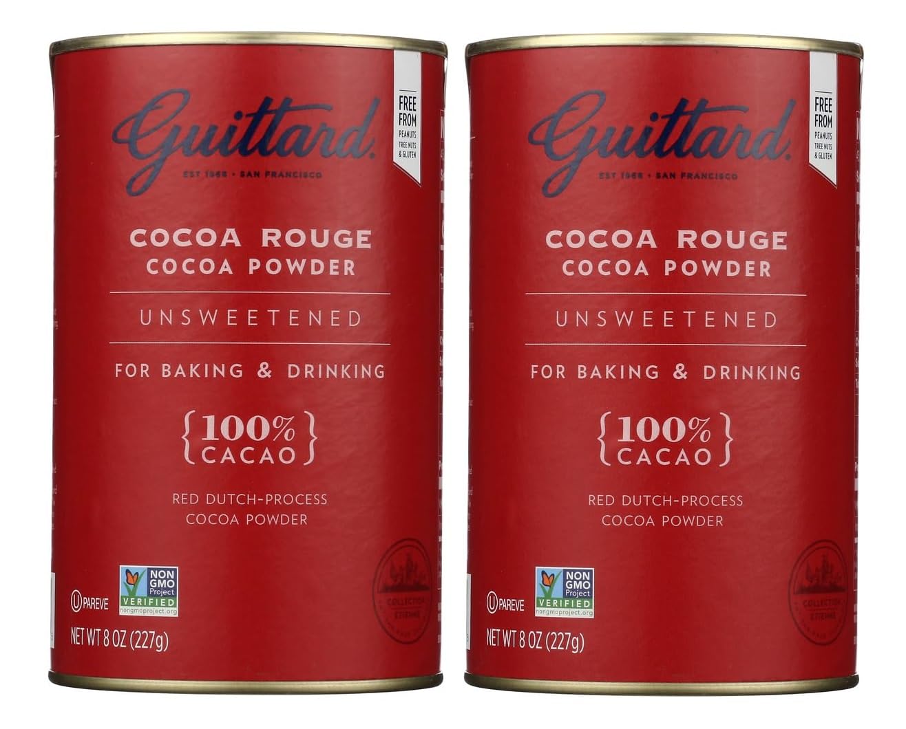 E Guittard Cocoa Powder, Unsweetened Rouge Red Dutch Process Cocoa, 8oz Can - Pack of 2