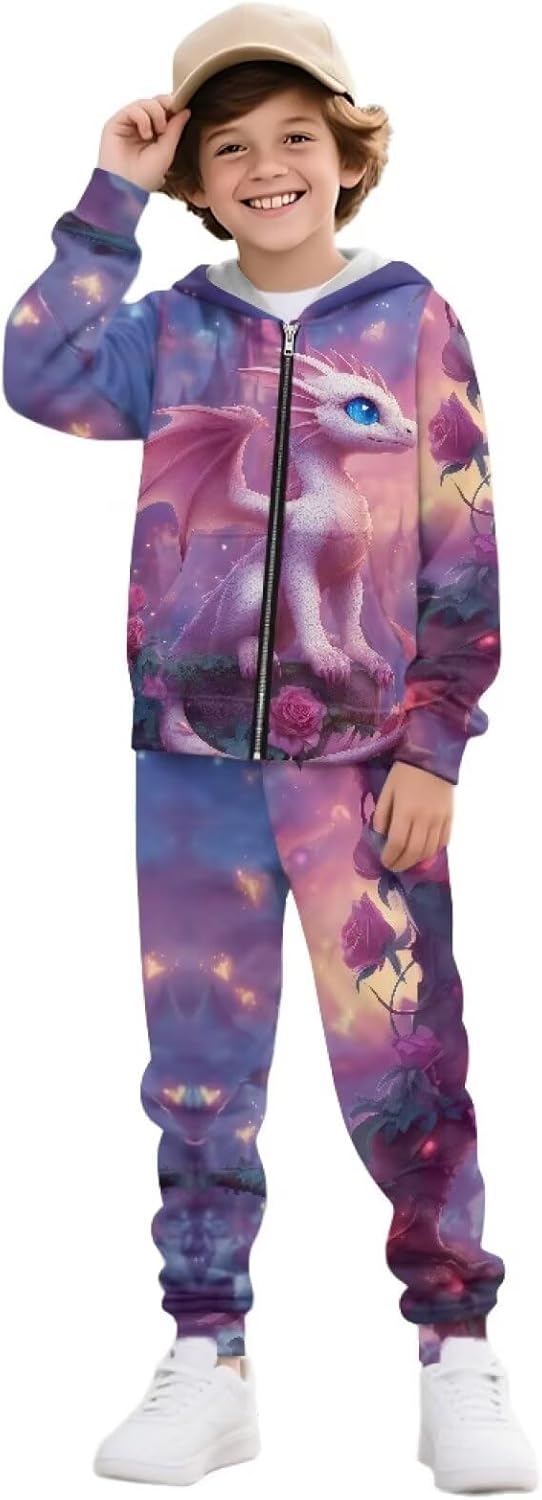 Boys Zip Front Hoodie Sweatshirt and Sweatpants 2 Piece Outfits with Pockets