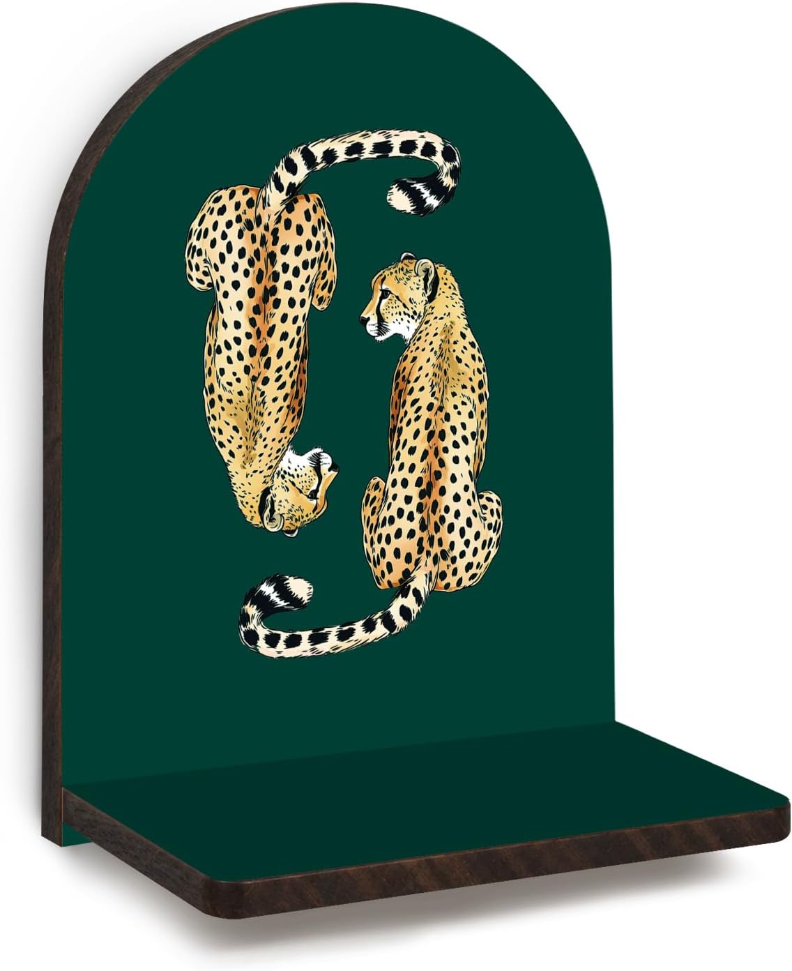 Preppy Leopard Arched Wall Shelf Decor, Trendy Vintage Cheetah Wooden Floating Shelves, Emerald Green Funky Leopard Gifts Hanging Wall Shelves Decor for Bathroom Living Room, 9.45x7.09In
