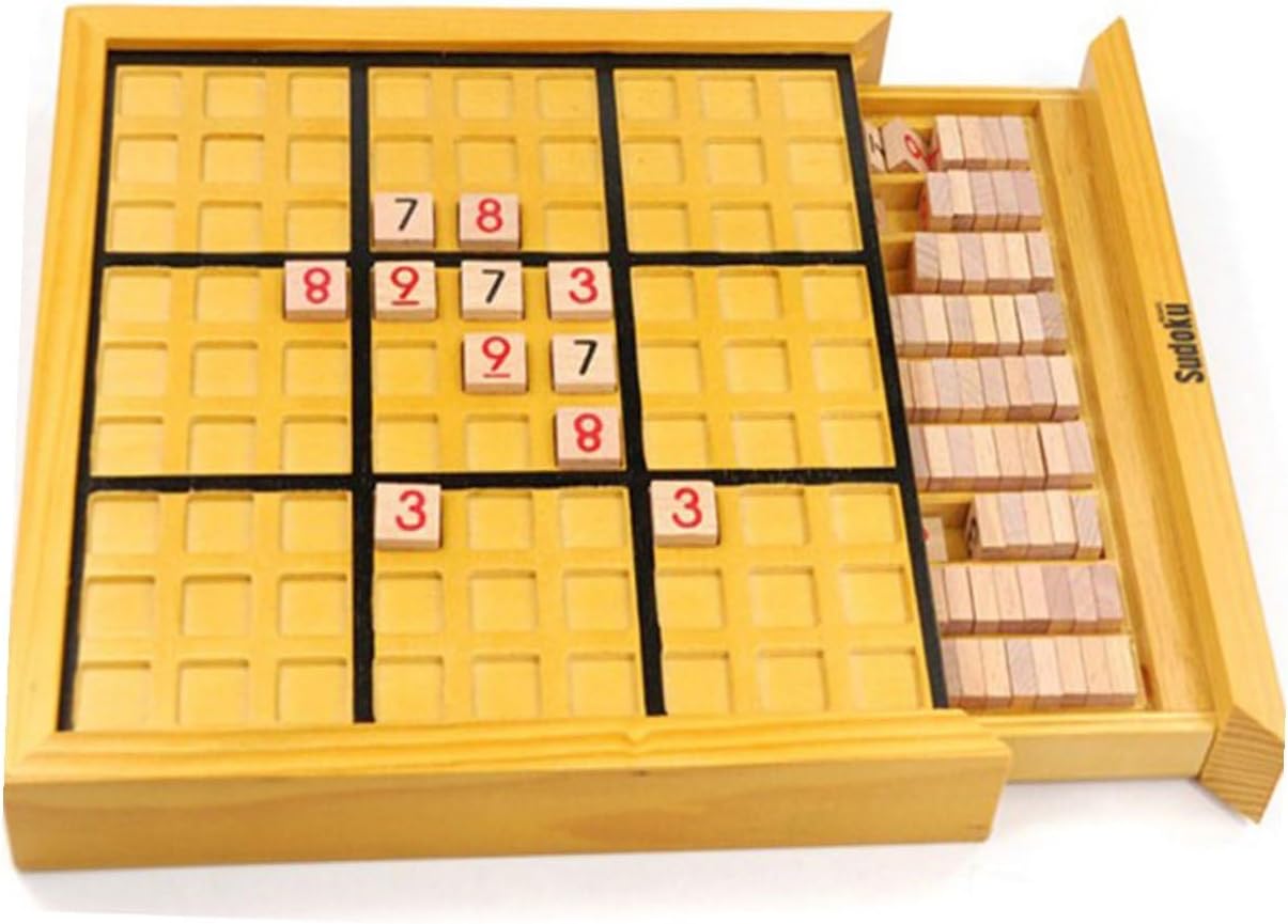 Kisangel Wooden Sudoku Puzzle Board Game for Adults and Creative Intellectual Number Checkerboard with Smooth Surface DIY Tabletop Brain Teaser for Home and Party Playing