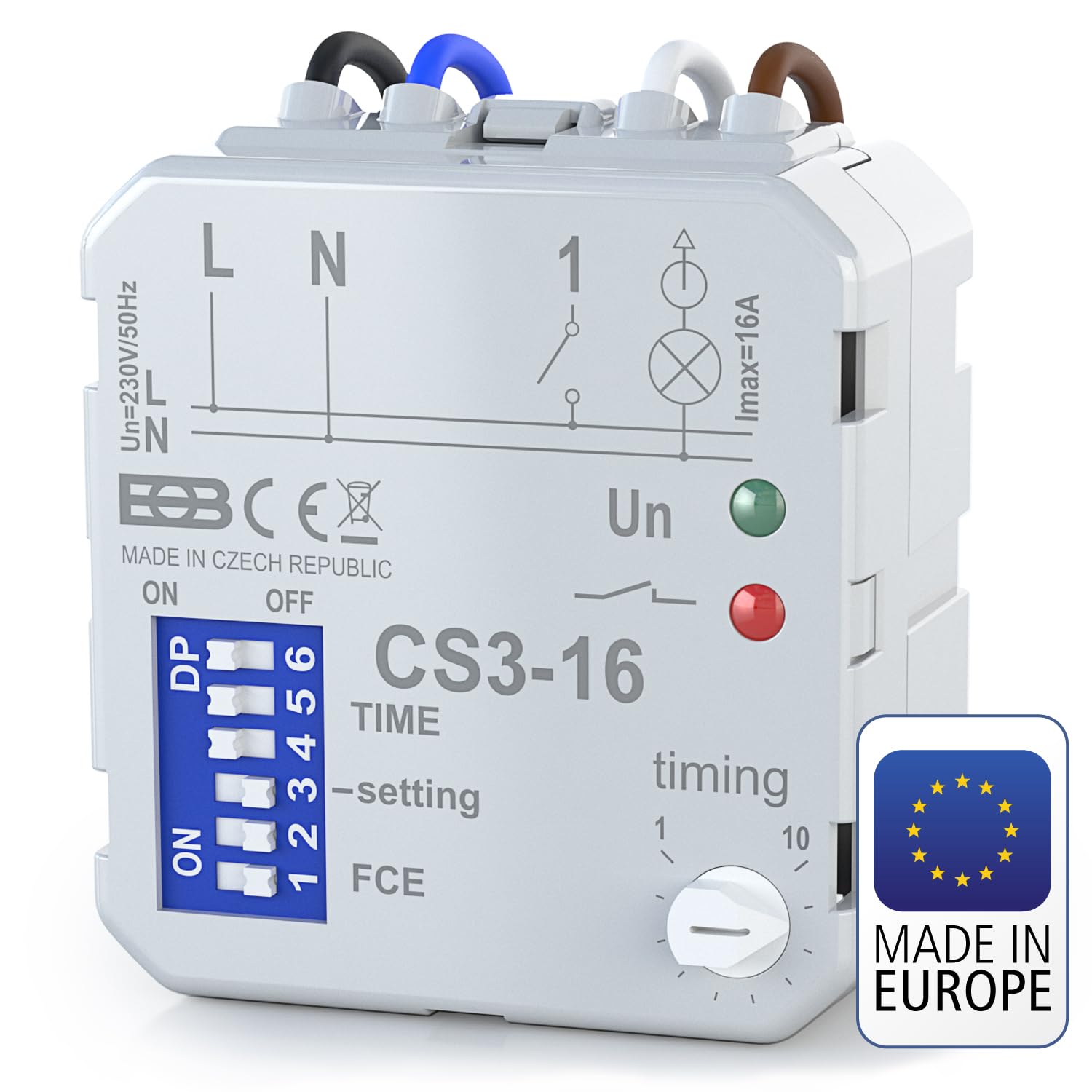 ELEKTROBOCK CS3-16 Interrupteur temporisé| Relais temporisé 230 V 16 A | Relais Multifonctionnel avec 8 Fonctions | Commande de Ventilateurs et de Pompes de Circulation