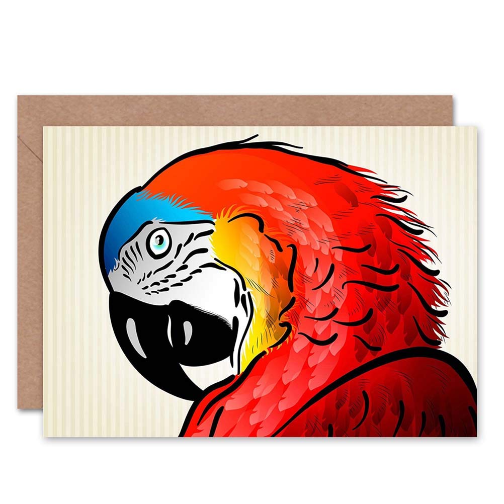 Artery8 Greeting Card - Cartoon Animal Parrot Art - Blank