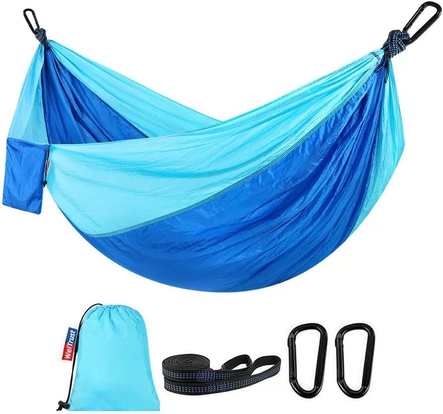 Camping Hammock, Portable Hammocks with Tree Straps & Attached Carry Bag, Travel Tree Hammocks for Outside Indoor Hiking Beach Backpack Travel(Gray, Nylon)