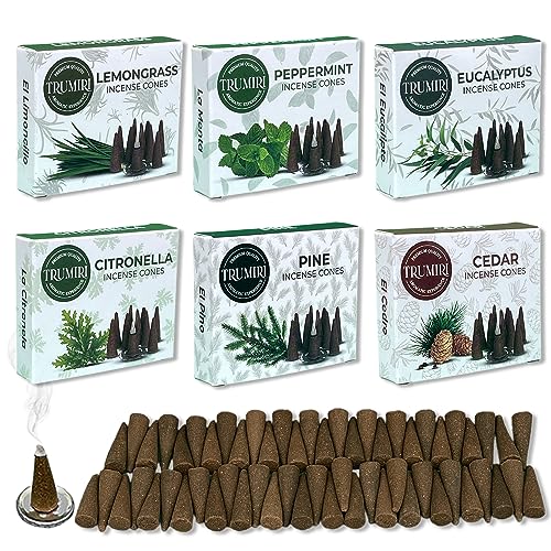 Trumiri TRU-ICVP-LEAFY Incense Cones - Variety Pack - Total 60 Cone Incense (6 Scents X 10 Conos) - Citronella Lemongrass Eucalyptus Peppermint Cedar Pine cover
