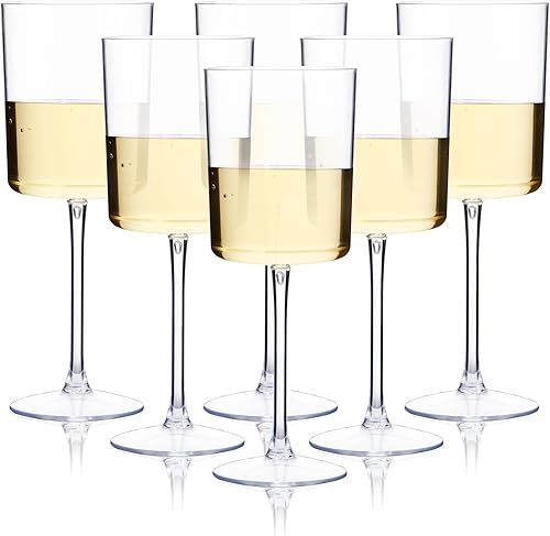 Miniatura 11 de Ciaell Paquete de 12 copas de vino de plástico transparente de 10 onzas con tallo rojo, copas de cóctel desechables perfectas para fiestas, bodas,