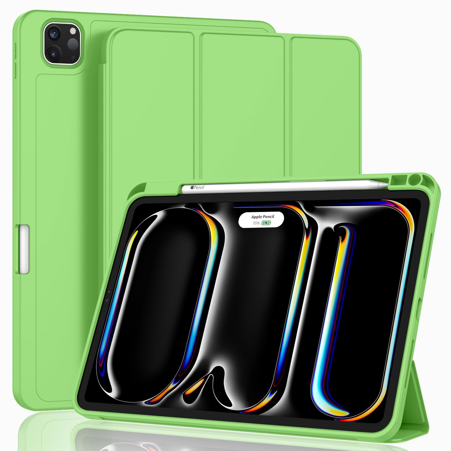 ZryXal New iPad Pro 13 Inch Case (M5) 2025 / (M4) 2024 with Pencil Holder, Smart iPad Case [Support Pencil Pro and Pencil (USB-C)], Support Touch ID and Auto Wake/Sleep (Grass Green)