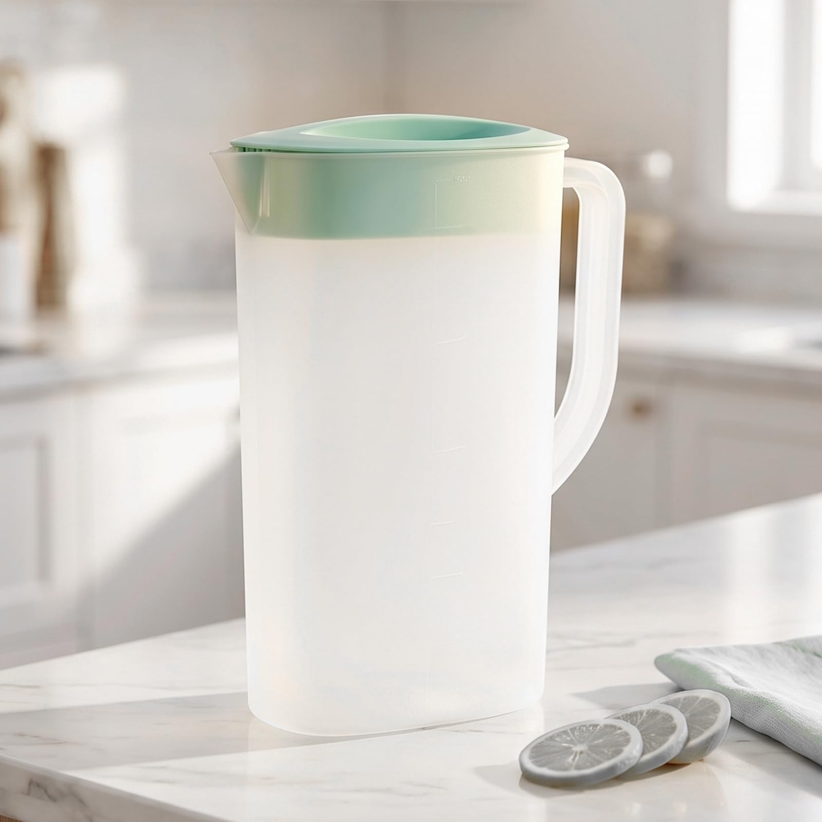 2 boccali in plastica da 2,1 l con coperchio: materiale PP con manico, ampia apertura con coperchio, per la casa e picnic, tè, succhi di frutta, limonata