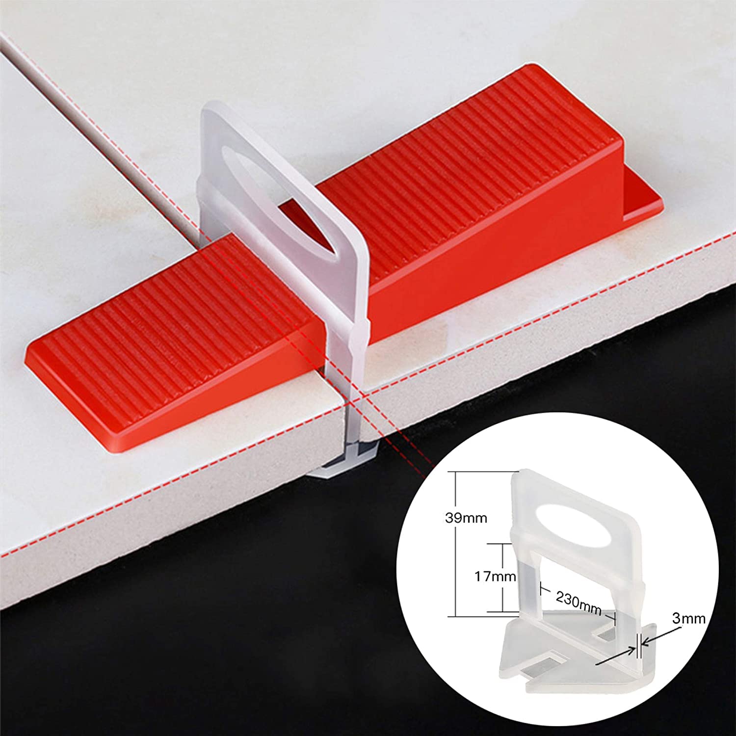 DIY Tiles Leveler Spacer, 1/8-calowy system poziomowania płytek, 400 sztuk klipsów dystansowych poziomujących i 100 sztuk klinów wielokrotnego użytku,Narzędzie do wyrównywania płytek