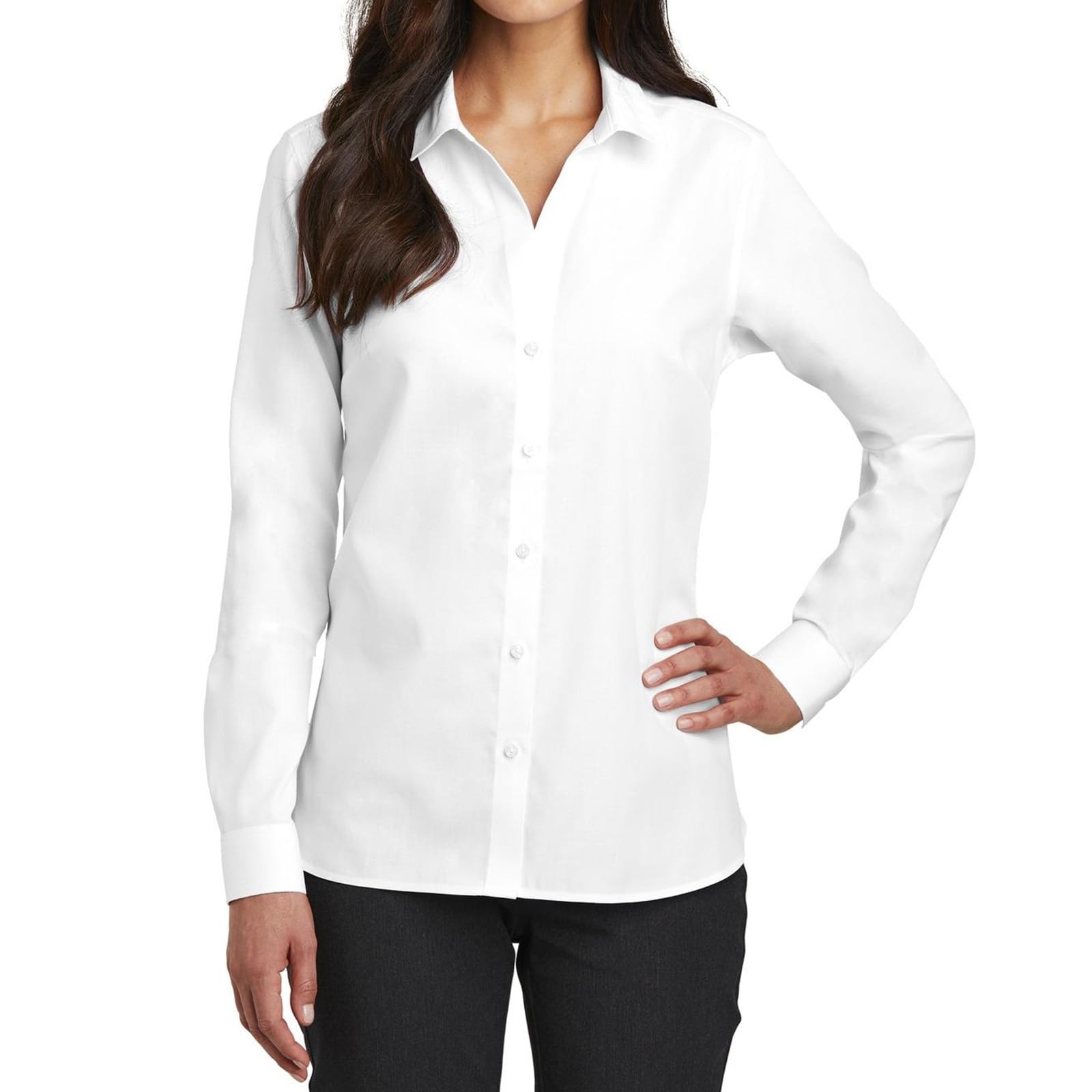 Womens Casual Long Sleeve Dress Shirts Plain Blouse Tops Ladies Stretch Button Down Shirts for Business Work Office