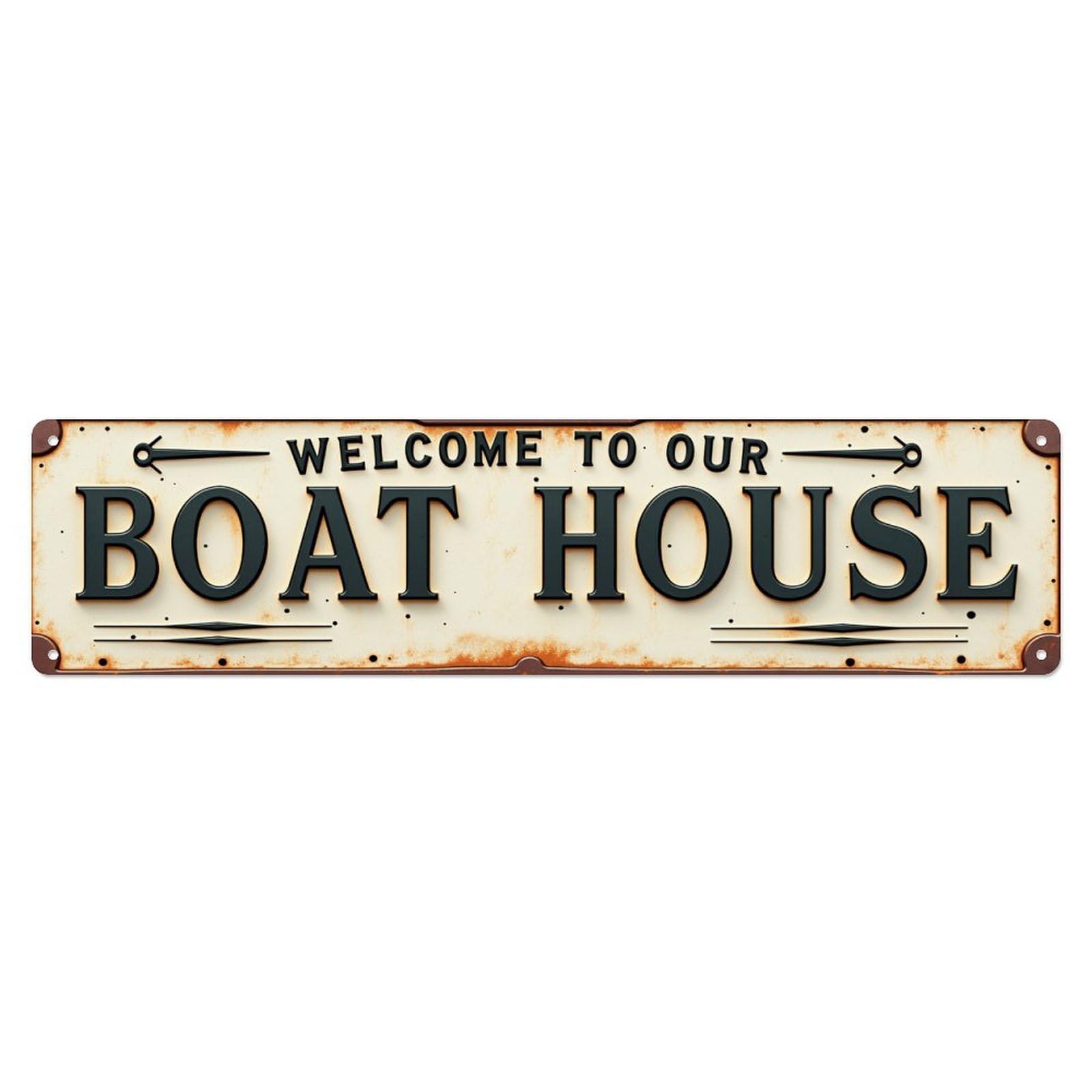 Welcome To Our Boat House Vintage Rusty Sign Vintage Aluminium Metal Sign, Retro Wall Decor for Home, Bar, Garage & Farmhouse 10 * 40cm