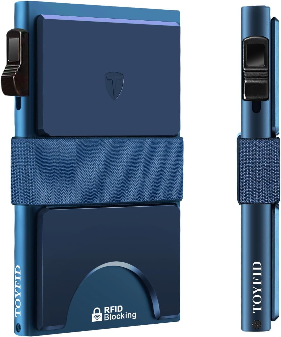TOYFID Pop-up Geldbörse für 12 Karten Papiergeld RFID Geldbörse für Männer Dünner Metall Kartenhalter mit Auswurfknopf Schneller Zugriff auf Bank Kredit Karten,Aluminium,Marineblau