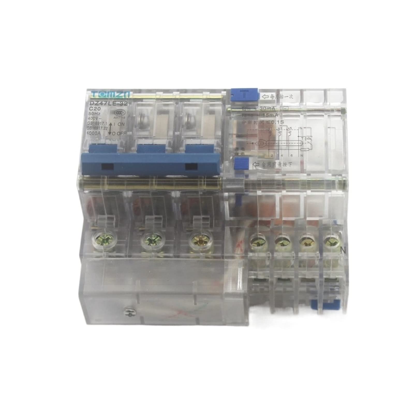 QRUYHBAJU DZ47LE 3P+N 10A 400V~ 50HZ/60HZ Residual Current Circuit Breaker with Over Current and Leakage Protection
