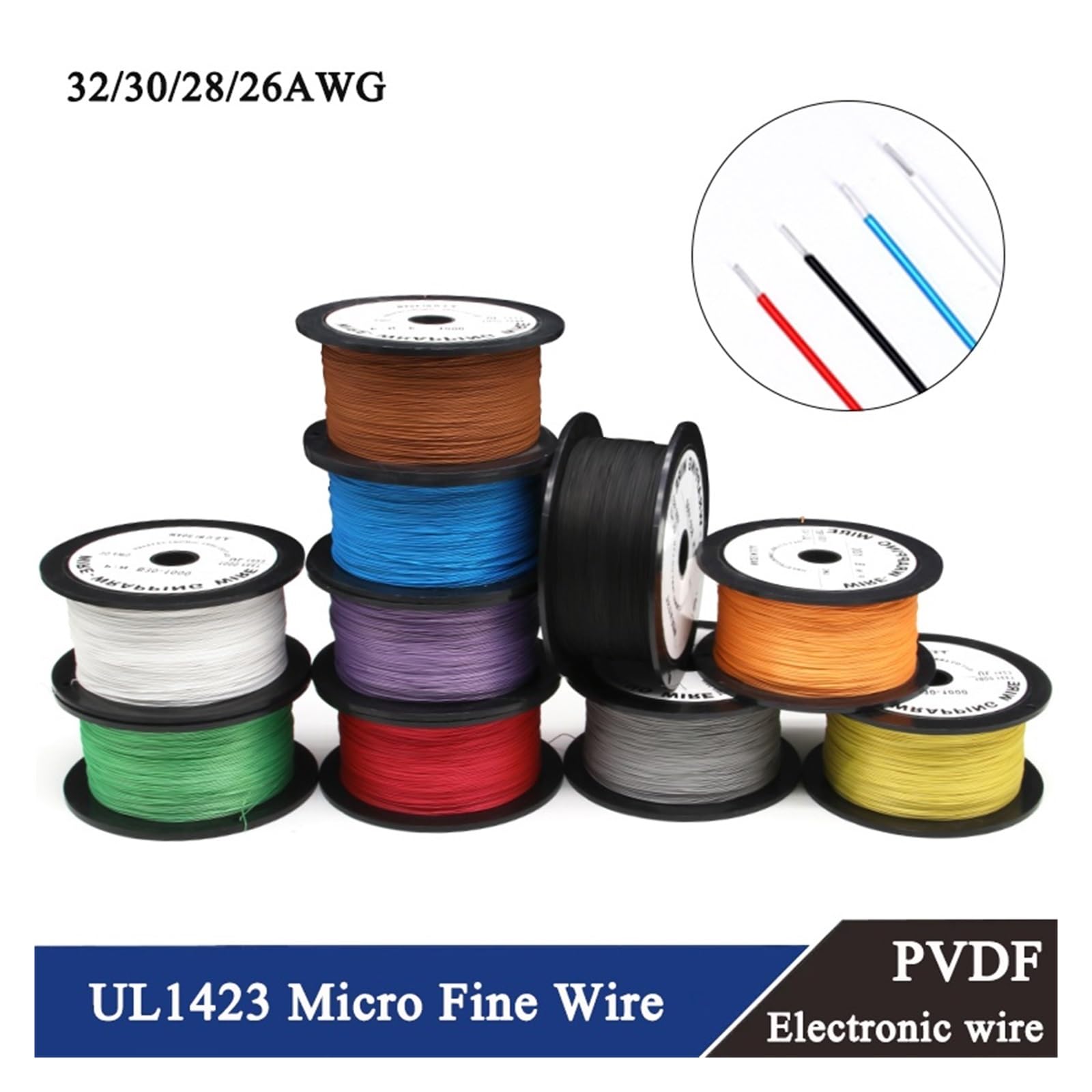 Cable Electrónico De Núcleo Fino Micro Único, Cobre Chapado En Plata, 10/20/50/100/200/500M UL1423 PTFE, 30AWG(Yellow,200m 30AWG)