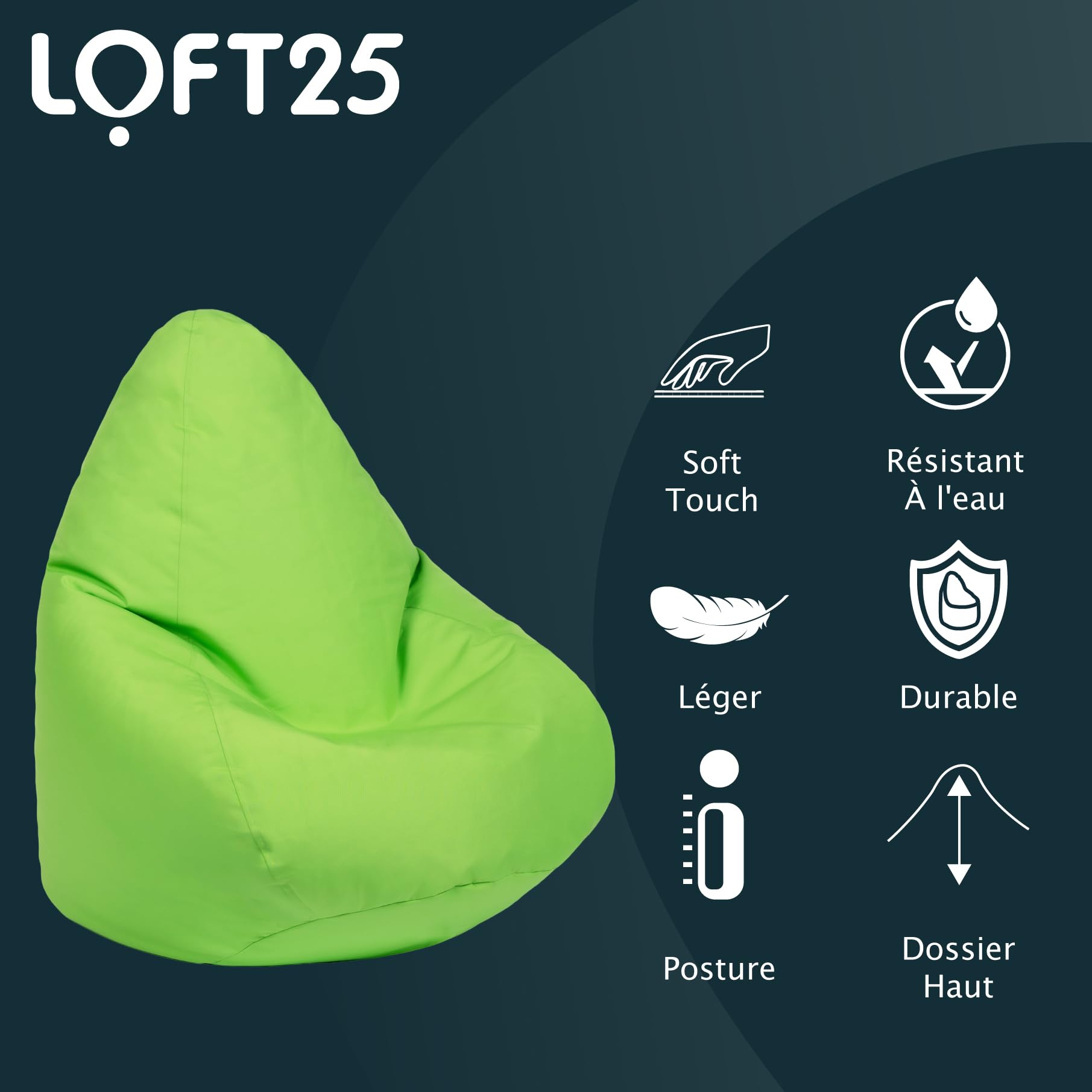 Loft 25 Fauteuil de Gamer Pouf pour Enfants | Pouf d'intérieur et d'extérieur pour Salon | Mobilier pour Enfants résistant à l'eau | Conception ergonomiques (Citron Vert, Sac à fèves)