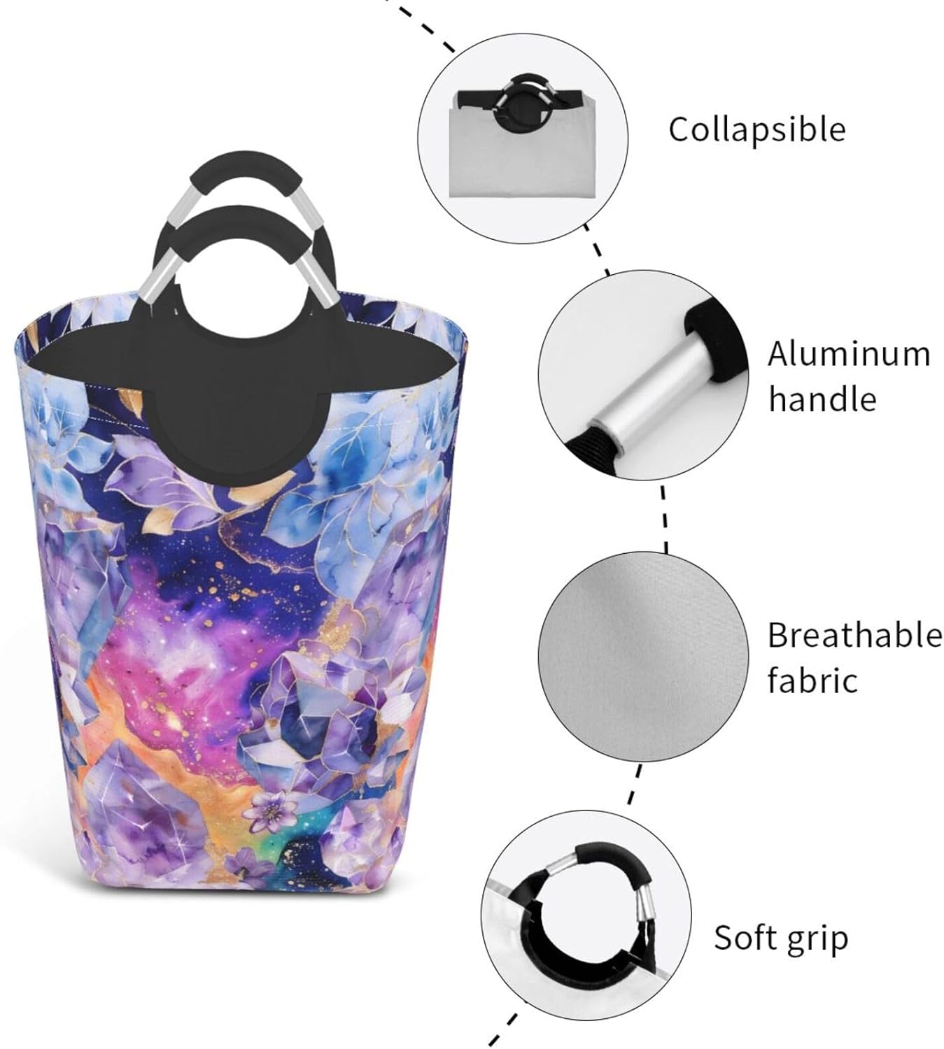 Cosmic Whispers Of Petals Foldable Dirty Laundry Bag, Waterproof Oxford Fabric With Pe Board Base, 50l Capacity For Home & Travel