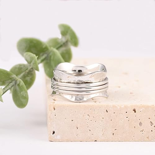 Miniatura 2 de Anillo de ansiedad de plata de ley 925 con cuentas, anillos giratorios para mujeres, anillos de ansiedad para la preocupación