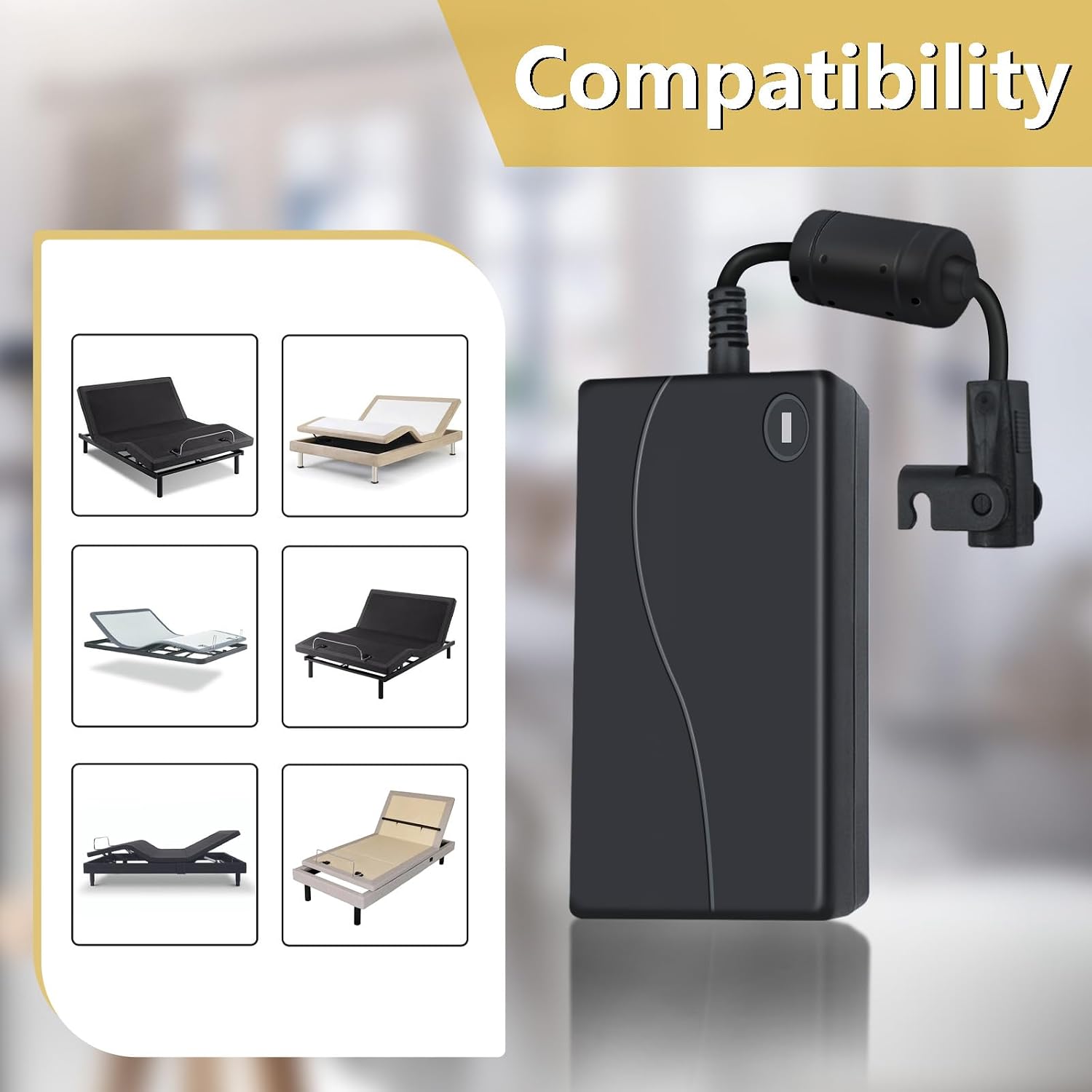Adjustable Bed Base Replacement Power Cord Parts Compatible with Tempurpedic, Ergo, Extend, Beautyres, Sealy Ease, Serta New Generation Electric Adjustable Bed 3 Piece Kit Power Supply Adapter