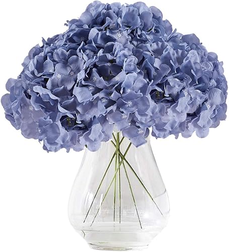 KISLOHUM Hortensias de seda, flores artificiales de color azul polvoriento, 10 piezas con tallos para decoración de bodas y espectáculos nupciales