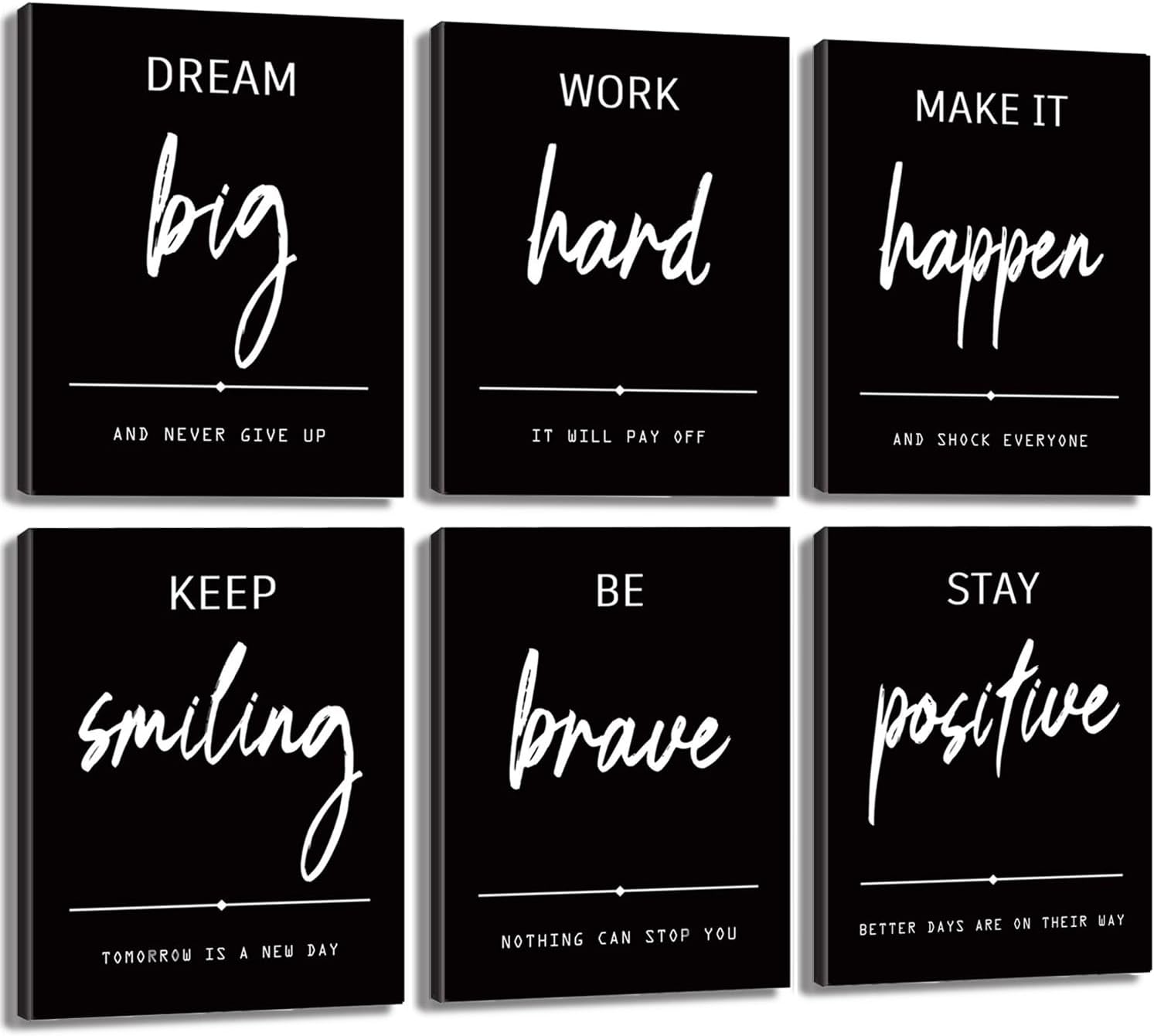 Inspirational Wall Art for Bedroom, Motivational Office Wall Art Decor, Framed Canvas Wall Art for Women, Girls, Positive Affirmations Quotes Prints, Set of 6PCS, 8"x10", FRAMED