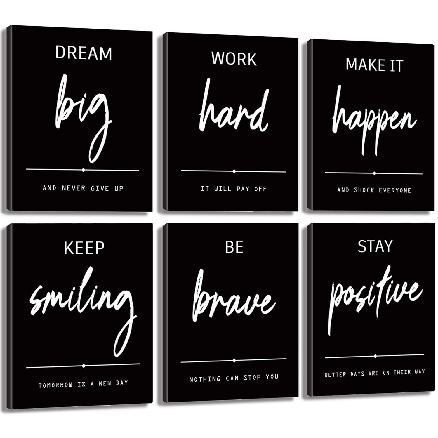 Howwii Office Wall Art, Inspirational Wall Decor for Bedroom, Motivational Positive Quotes Wall Decor for Office, 8"x10" Canvas Wall Art Set of 6,