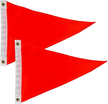 AMZFLAG Orange Safety Triangle 12x18 Inches 2 Pack, Bright Orange Flag for Boat, UTV, ATV, Car, Bike, Yacht - Warning Pennant with 2 Brass Grommets