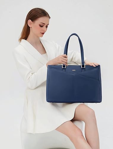 Miniatura 7 de LOVEVOOK Bolsa de mano para laptop para mujer, de 15.6 pulgadas, de piel, impermeable, para computadora, negocios, oficina, trabajo, maletín, azul