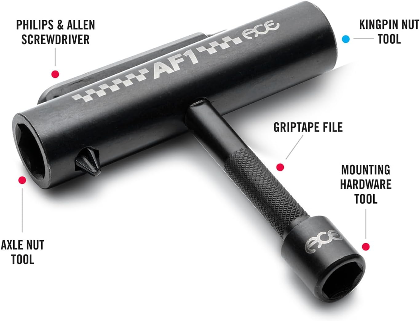 ACE AF1 Skate Tool | Compact, Durable Multi-Function Skateboard Tool | Adjust Trucks, Wheels, Bearings & Hardware | Lightweight Design | Essential Tool for Skateboarders