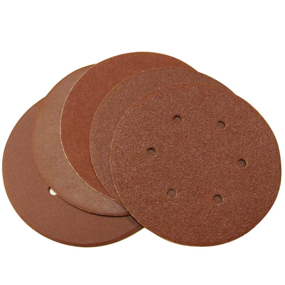 50 sztuk 6 Cal 150mm okrągły papier ścierny 6 otwór dysku arkusze piasku 60/80/120/180/240Grit hak i pętla ścierna tarcza ścierna do polerowania, 60,240 grit