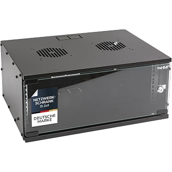 HMF 65704-02 Network Cabinet, Server Cabinet, 19 Inches, 4 U, 400 mm Depth, Glass Door, Black