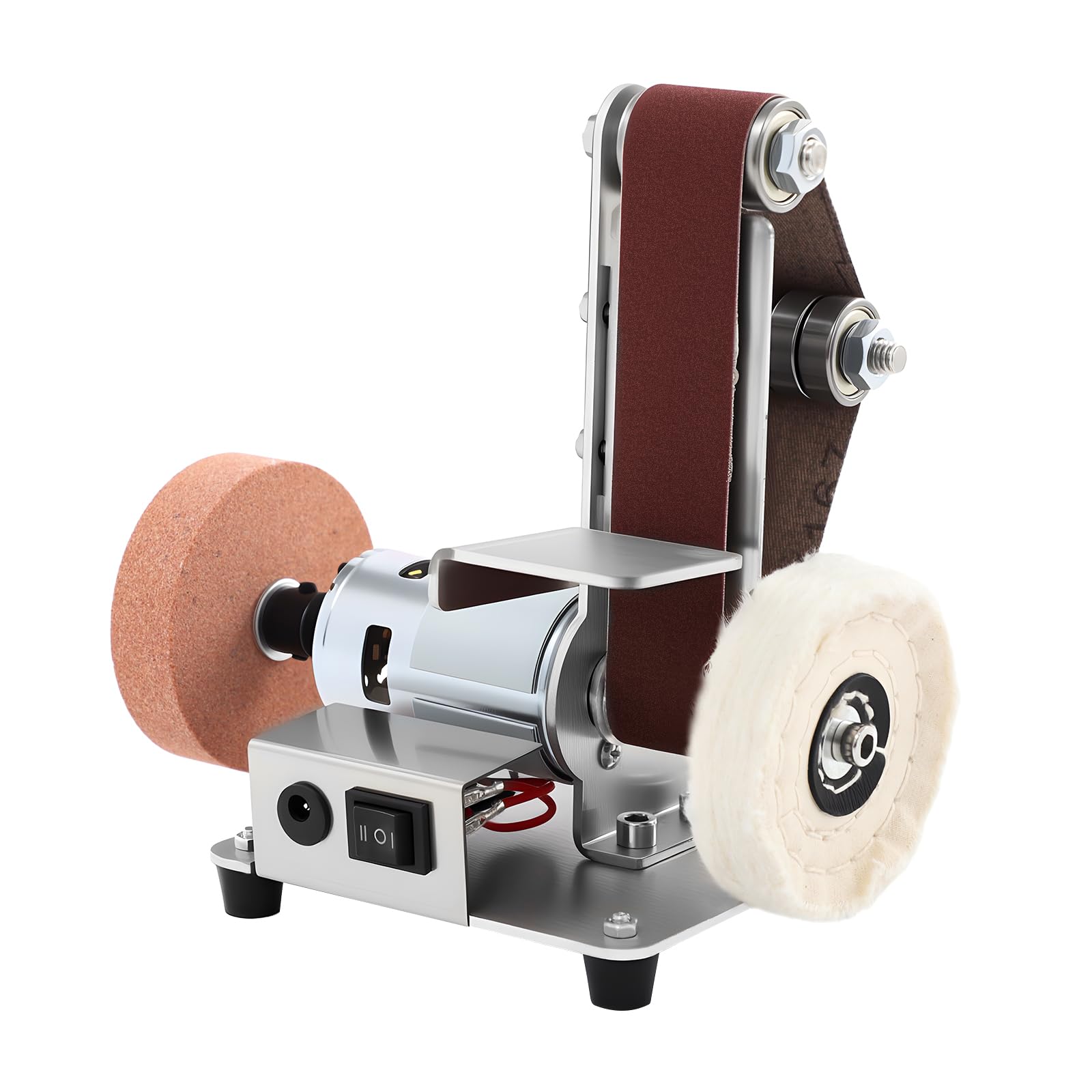 Mini lijadora de banda 4000-9000 rpm, lijadora eléctrica de mesa con motor 775 y regulación de 7 marchas, lijadora de banda compacta, montaje en mesa para madera, metal, modelismo, bricolaje, pulido