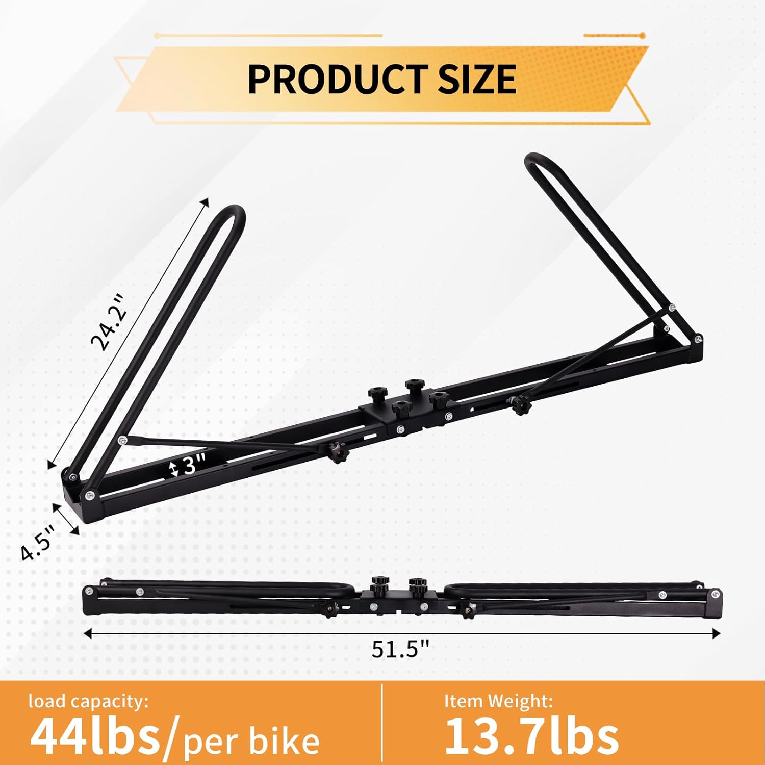 Roof Bike Rack Mount for Car & SUV, Foldable Upright Bicycle Carrier with Two Arms, 1-Bike Rooftop Carrier, only for Removable Roof Crossbars