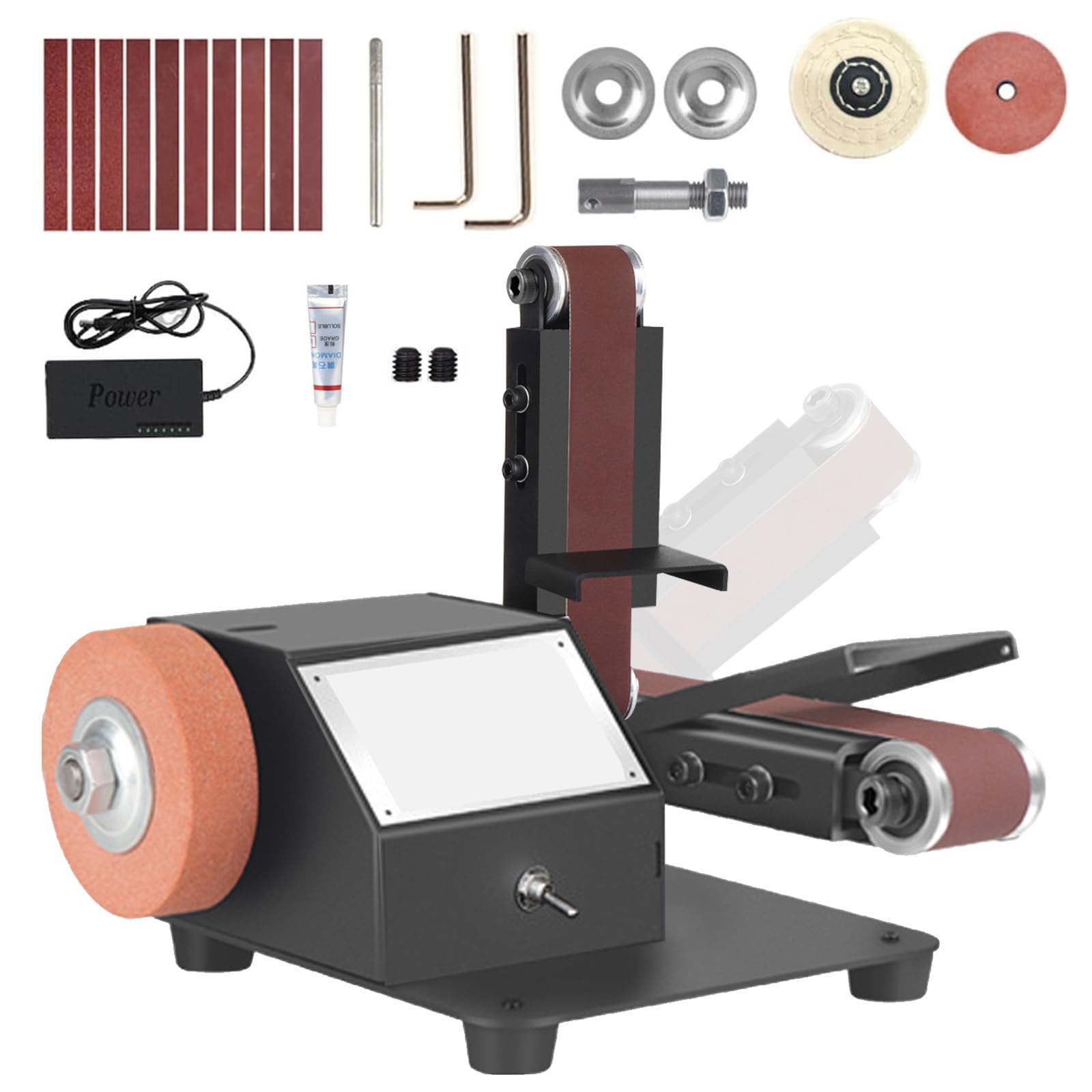 Mini Bandschleifer, Elektrischer Schleifer 7-Stufig Verstellbarer Polierer, Bandschleifer Wird mit 10pcs Schleifbänder Geliefert, Mini-Tischpolierer für Schleifen von Metall, Holz, 250W