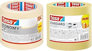 tesa Malerband ECONOMY - Vielseitiges Klebeband für Malerarbeiten & Malerband Standard - 2er Pack - Malerabdeckband mit starker Haftung zum Abkleben bei Malerarbeiten - lösungsmittelfrei