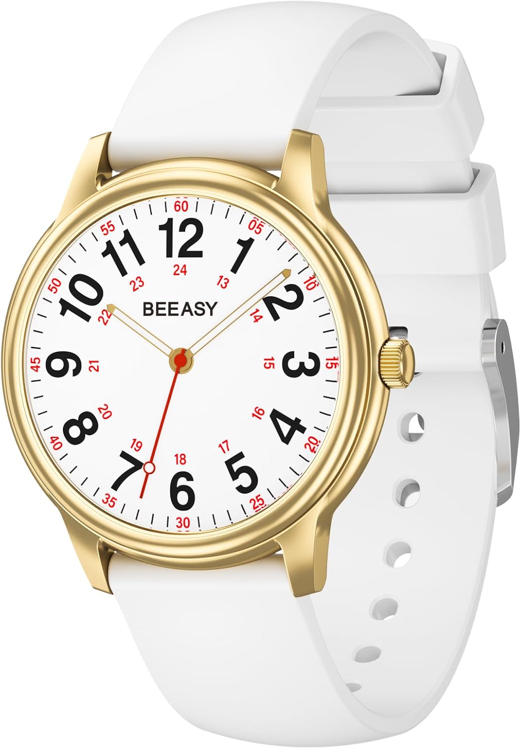 Beeasy Waterproof Nurse Watch - 38mm Analog Watch with 12/24 Time & Easy Read Luminous Dial, Soft Silicone Band for Comfort, Silent Second Hand Nursing Watch for Student Nurses & Doctors