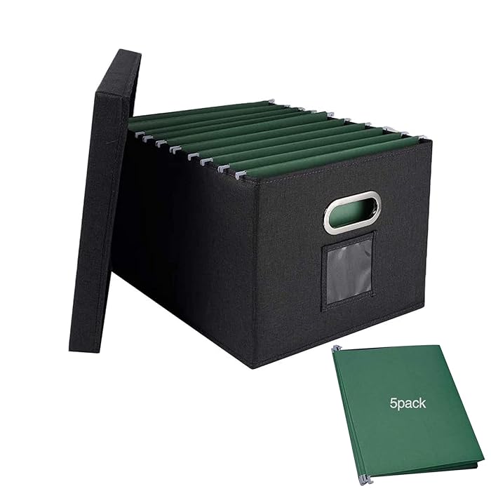 Buy File Organizer Box Office Storage Box with Lid Collapsible Linen File with Separator