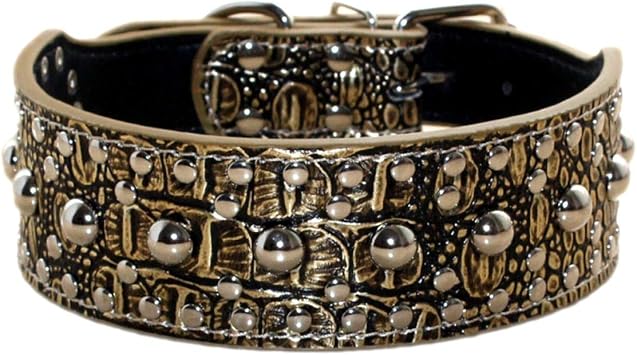 New Unisex Studded Leather Dog Collars Medium Large Dog Necklace for Pitbull Doberman Sizes M LGold Brown,M