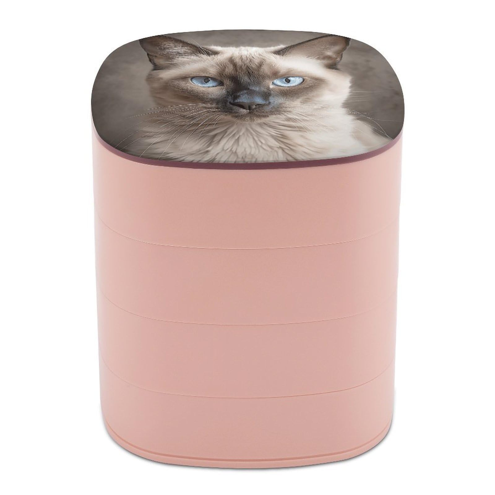 VstaDank Beautiful Siamese Cat Jewelry Case Women Portable Travel Jewelry Box Rotating Jewelry Organizer with Mirror Multi-Layer Necklace Ring Earring Storage Box for Bracelets Rings