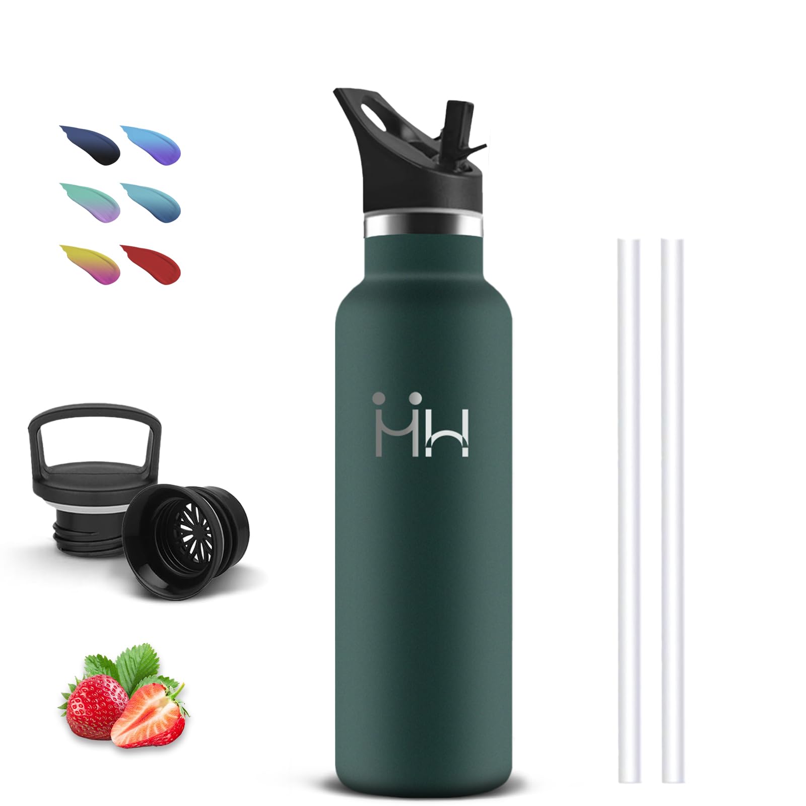 Borraccia Termica- 0,5 litri- Borraccia con Cannuccia, Senza BPA, Borraccie Acciaio Inox, Senza Perdite, Borraccie Metallo, Doble Aislamiento, Borracce Termiche per Ufficio, Viaggio, Campeggio, Scuole