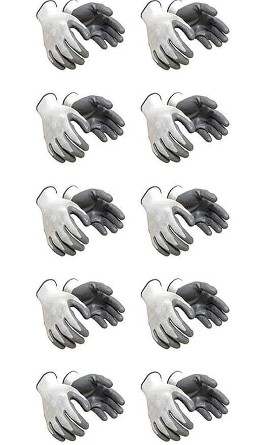 Mr style Nylon Industrial & Home Safety Cut Resistant Hand Gloves (White & Grey) - 10 Pairs