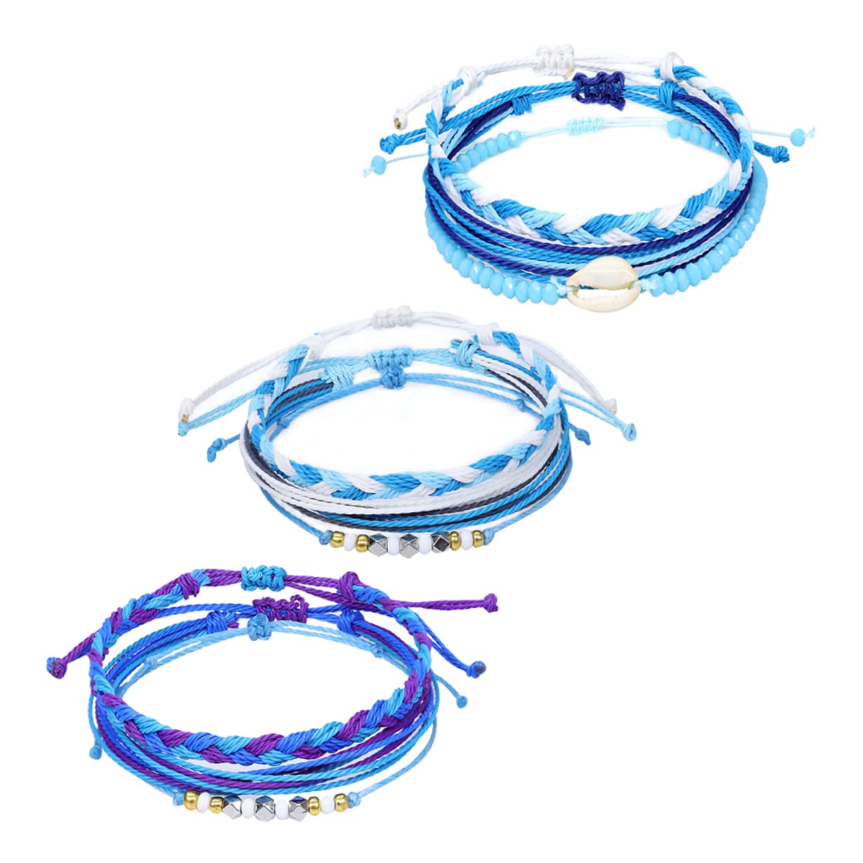 SHERCHPRY 9 Piezas cadena de muñeca pulsera tejida a mano pulsera azul de la amistad joyas pulseira mulher accesorios fiesta s de amistad de conchas cuerda de mano
