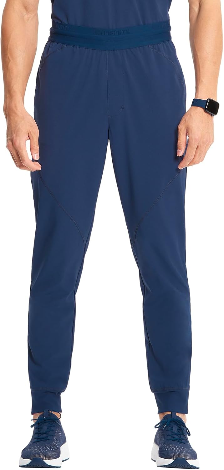 Cherokee Infinity Mens Mid Rise Jogger Scrub Pants Drawstring Waist, 4 Pockets, Zip Cargo Pocket, Rib-Knit Cuffs – IN204A