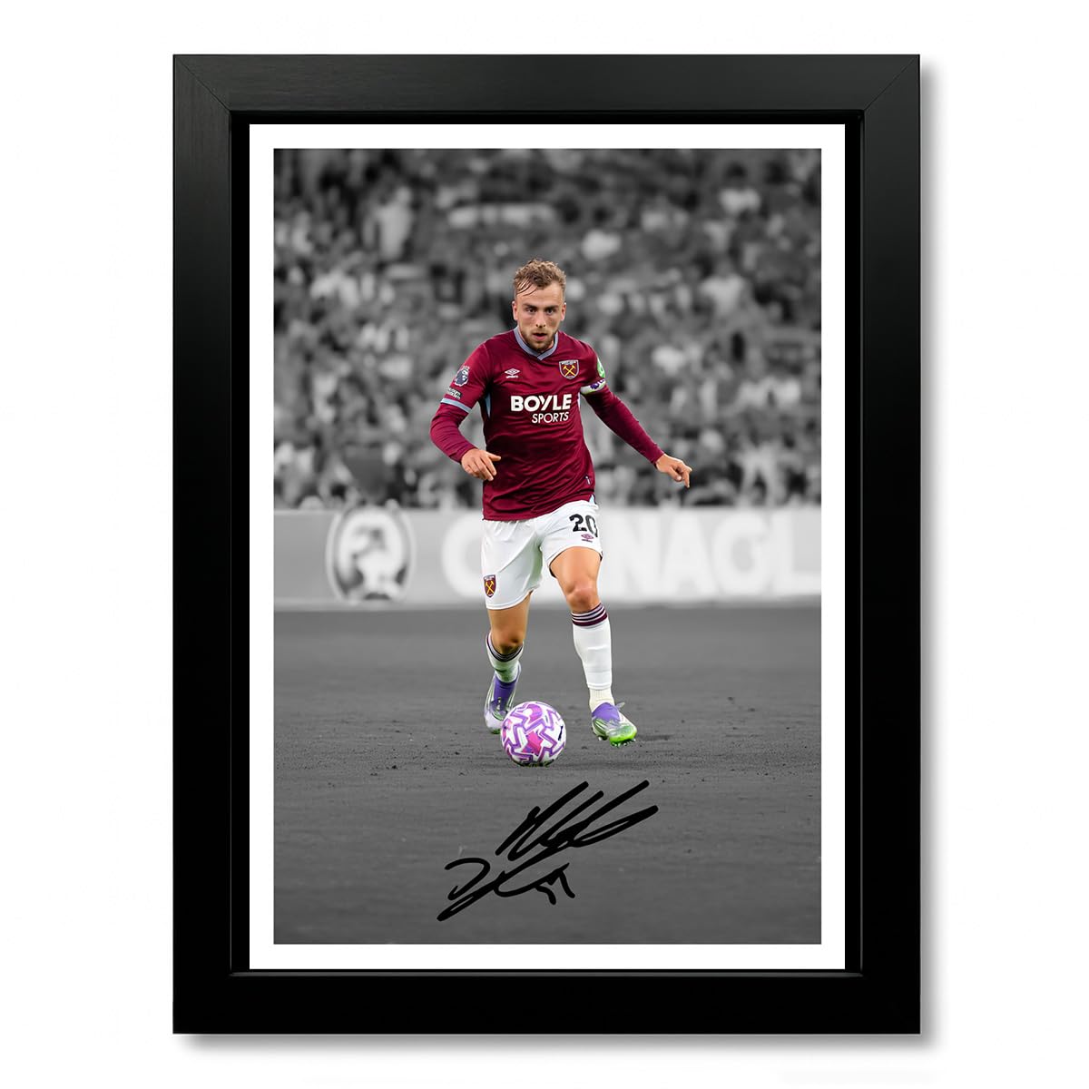 Jarrod Bowen West Ham Signed Photo Poster Print Picture Display Framed Autograph Memorabilia for Football Fans Gift England (A4 Framed & Mounted B+W)